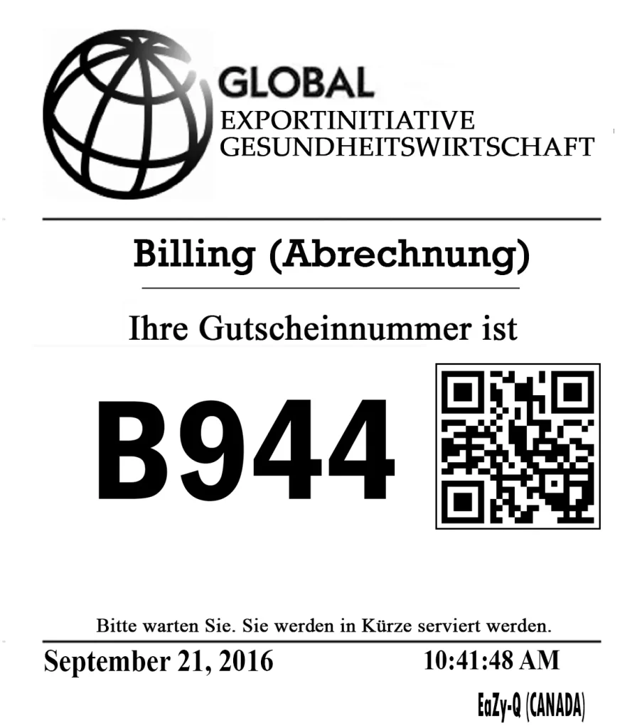 Sample EaZy-Q token in German with QR code